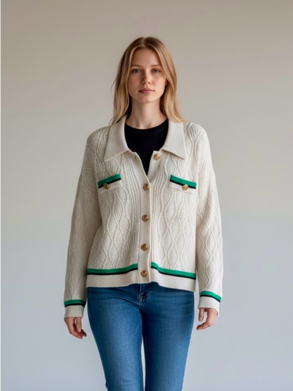 Marled Cream Open-Weave Knit Cardigan